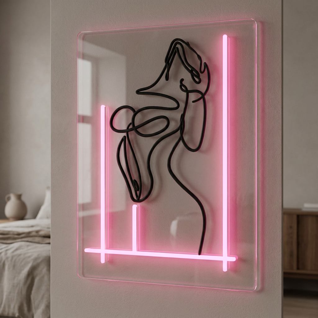 LUMEA Wandbild mit Linienkunst und transparenter Acrylrückwand, in Weiß, Rot oder Blau – Lorenz Laurent Home