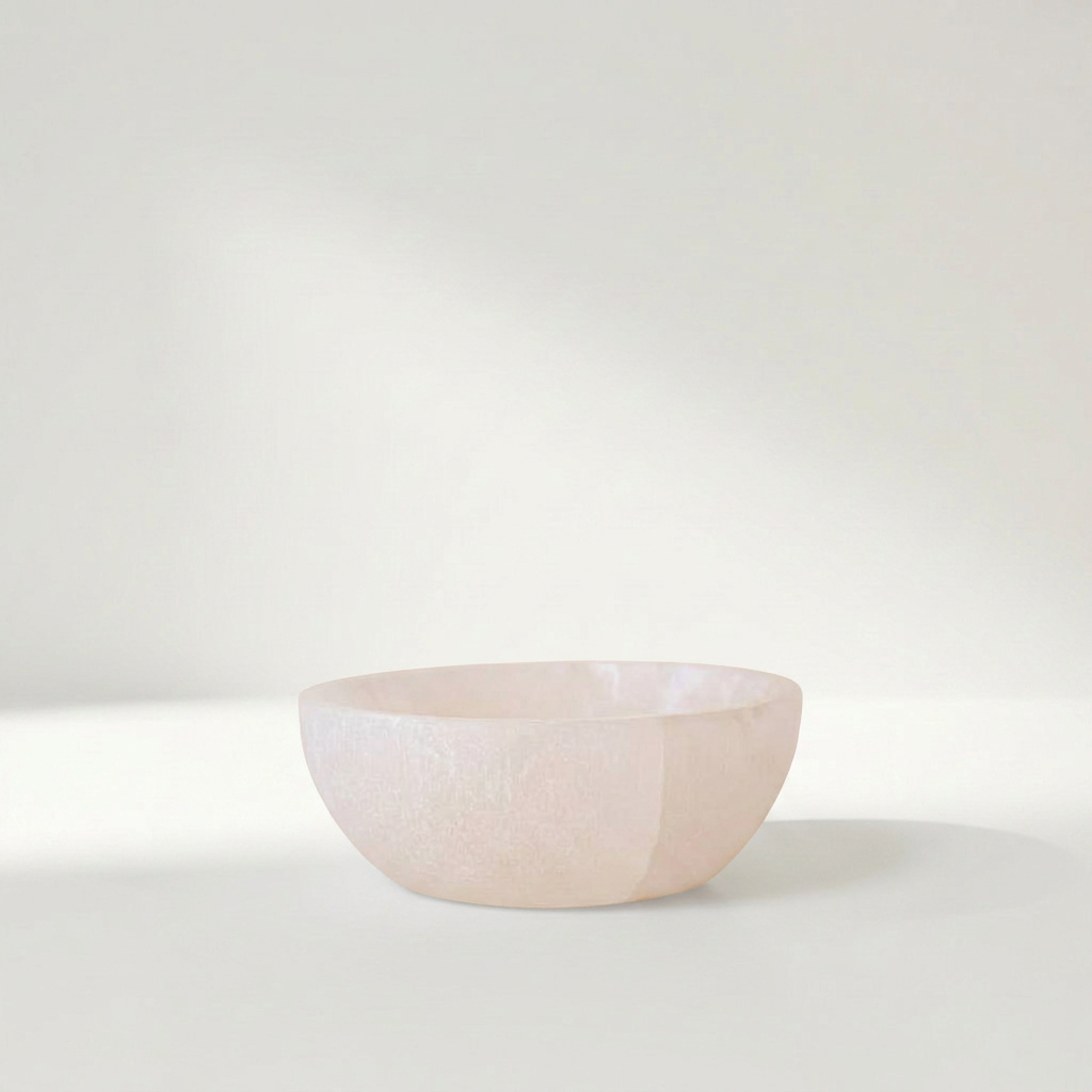 LUMEA Schale aus reinem Selenit in Weiß, in den Größen 8, 10 und 12 cm – Lorenz Laurent Home