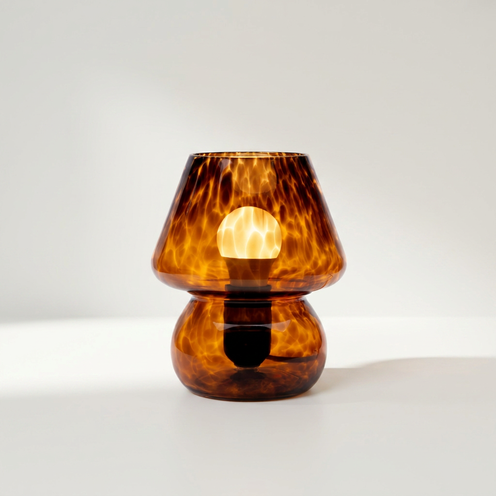 LUMI Tischlampe aus gesprenkeltem Glas in Braun mit Schildpatt-Optik, 16 x 13 cm – Lorenz Laurent Home