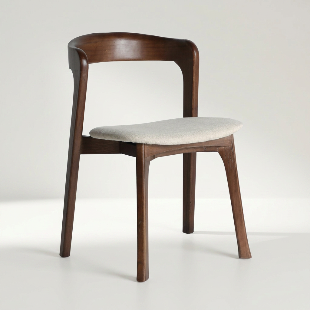 MADO Stuhl aus Ulmenholz in mattem Braun mit beigem Polster, 51 x 59 x 79 cm – Lorenz Laurent Home