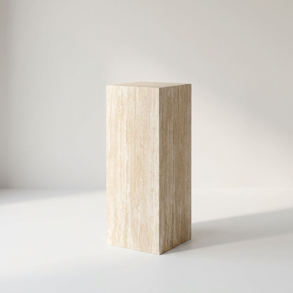 MAXIME Beistelltisch in Travertin-Optik beige, schmal und hoch, 25 x 25 x 70 cm – Lorenz Laurent Home
