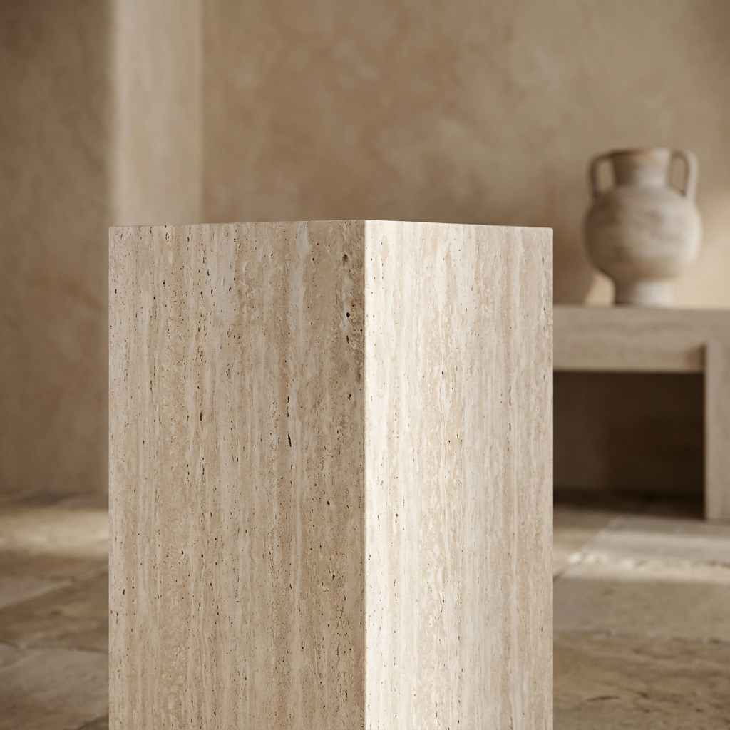 MAXIME Beistelltisch aus MDF mit Papierbeschichtung in beiger Steinoptik – Lorenz Laurent Home