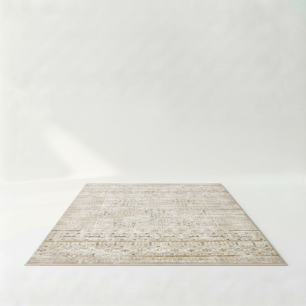 IBIZA Ethno Teppich in Beige, Creme und Gold aus Polyester, 80 x 150 bis 200 x 290 cm – Lorenz Laurent Home