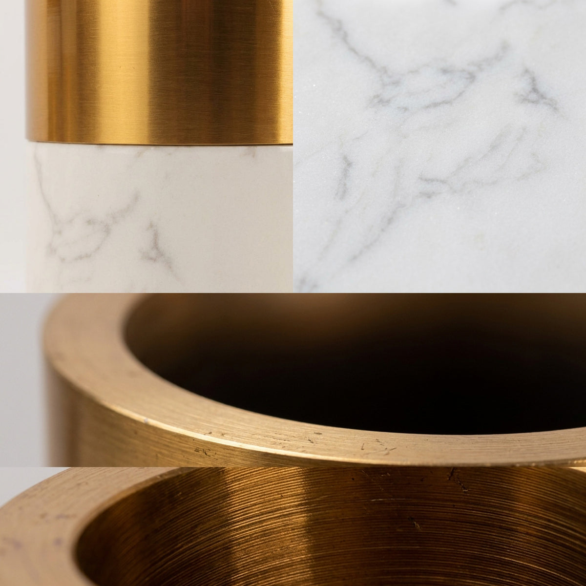 Materialdetails der NERVA Vase mit Marmoraderung und gebürstetem Messingrand – Lorenz Laurent Home