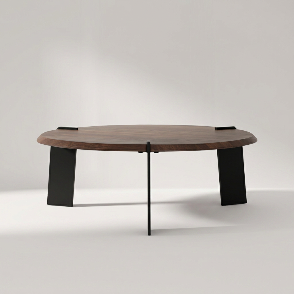 NINFEA Couchtisch aus dunkelbraunem Akazienholz mit schwarzen Metallwangen – Lorenz Laurent Home