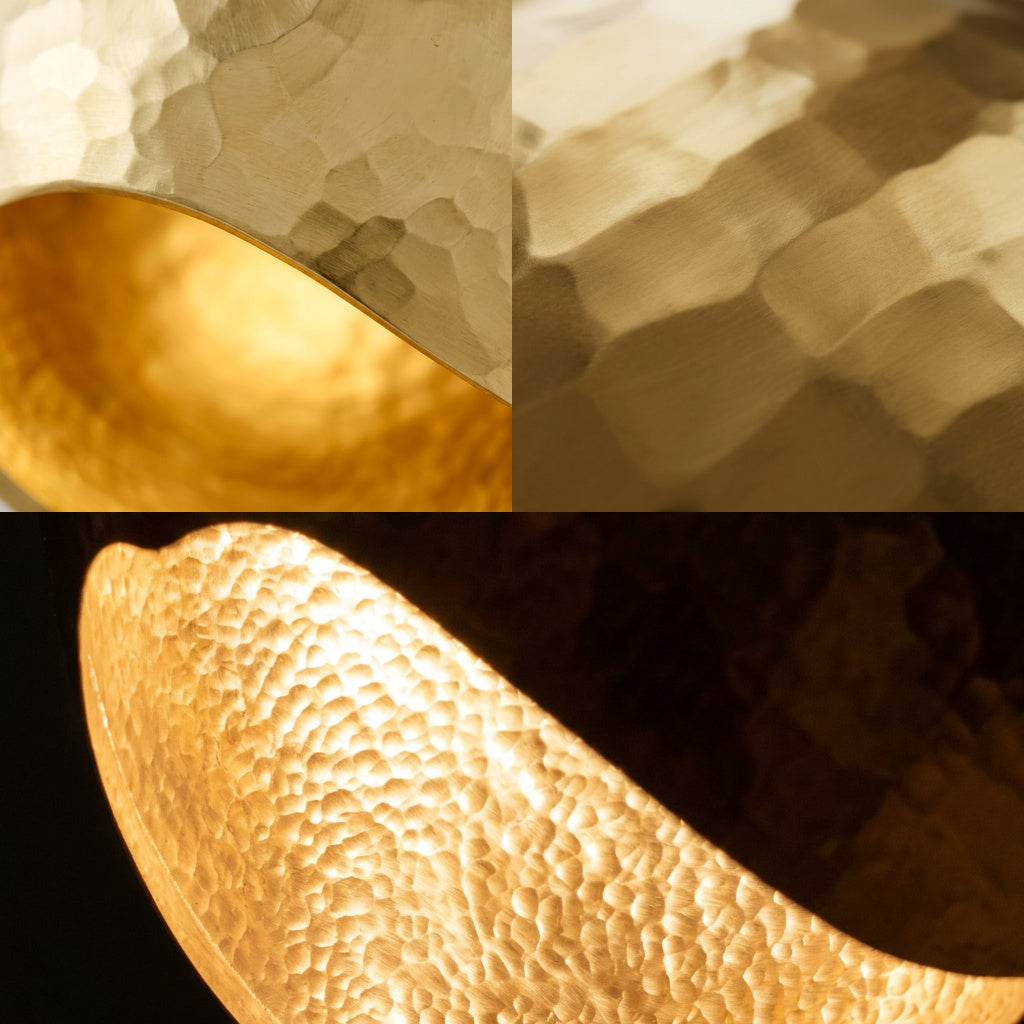 PATAN Wandleuchte im Detail, Schnittkante, Hämmerung und glimmende Innenschale – Lorenz Laurent Home