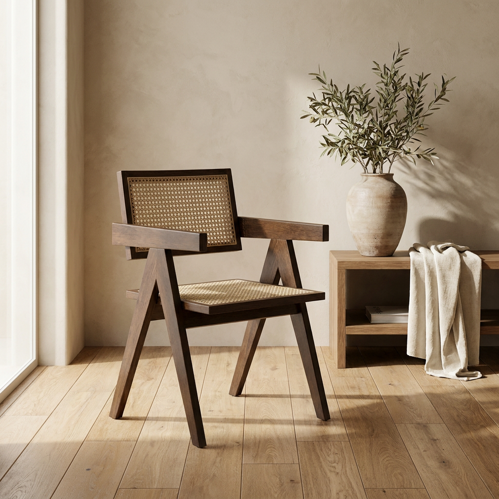 PIERO Stuhl aus Massivholz und Rattan für Esszimmer und Arbeitsplatz, auch in Walnuss – Lorenz Laurent Home