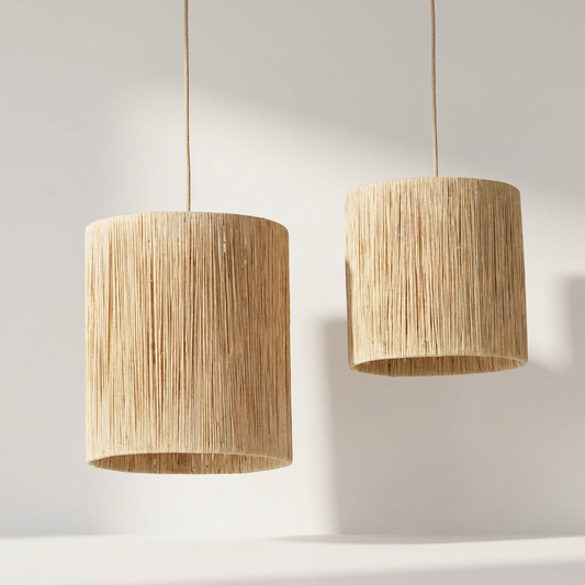 RAPHIA Hängelampe aus geflochtener Raphia-Naturfaser in Natur, Ø 15 bis 35 cm – Lorenz Laurent Home