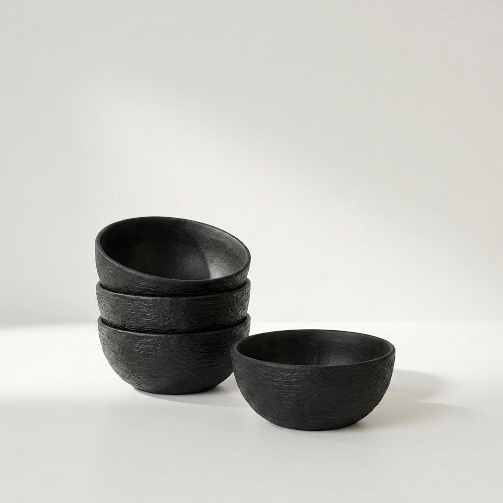 ROVA Keramikschalen im 4er-Set in Schwarz mit Schieferoptik, Ø 15 cm und 750 ml – Lorenz Laurent Home