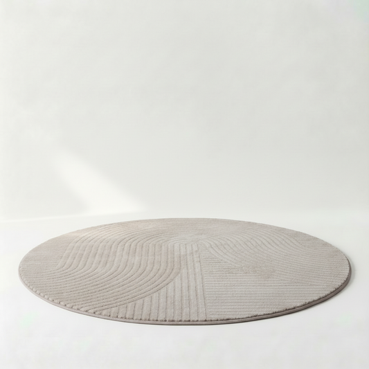 ELLA Rundteppich hellbeige aus Polyester und Polypropylen mit Linienmuster, Ø 160 cm – Lorenz Laurent Home