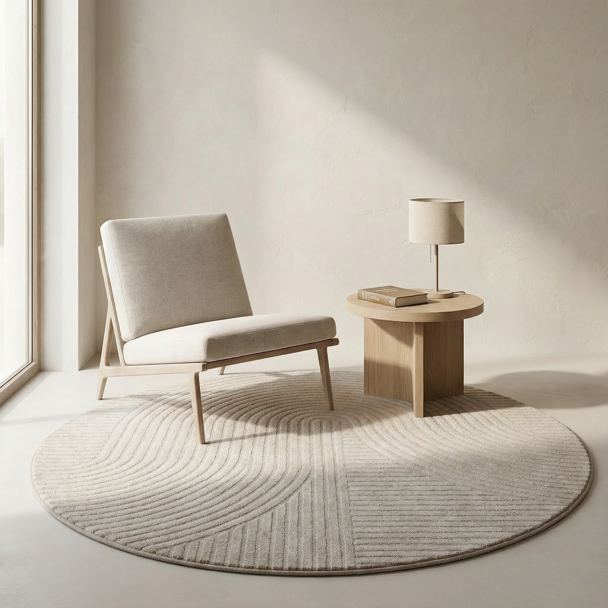 ELLA Teppich rund in Off-White für Wohnzimmer und Esstisch, Ø 160 cm, mittlerer Flor – Lorenz Laurent Home