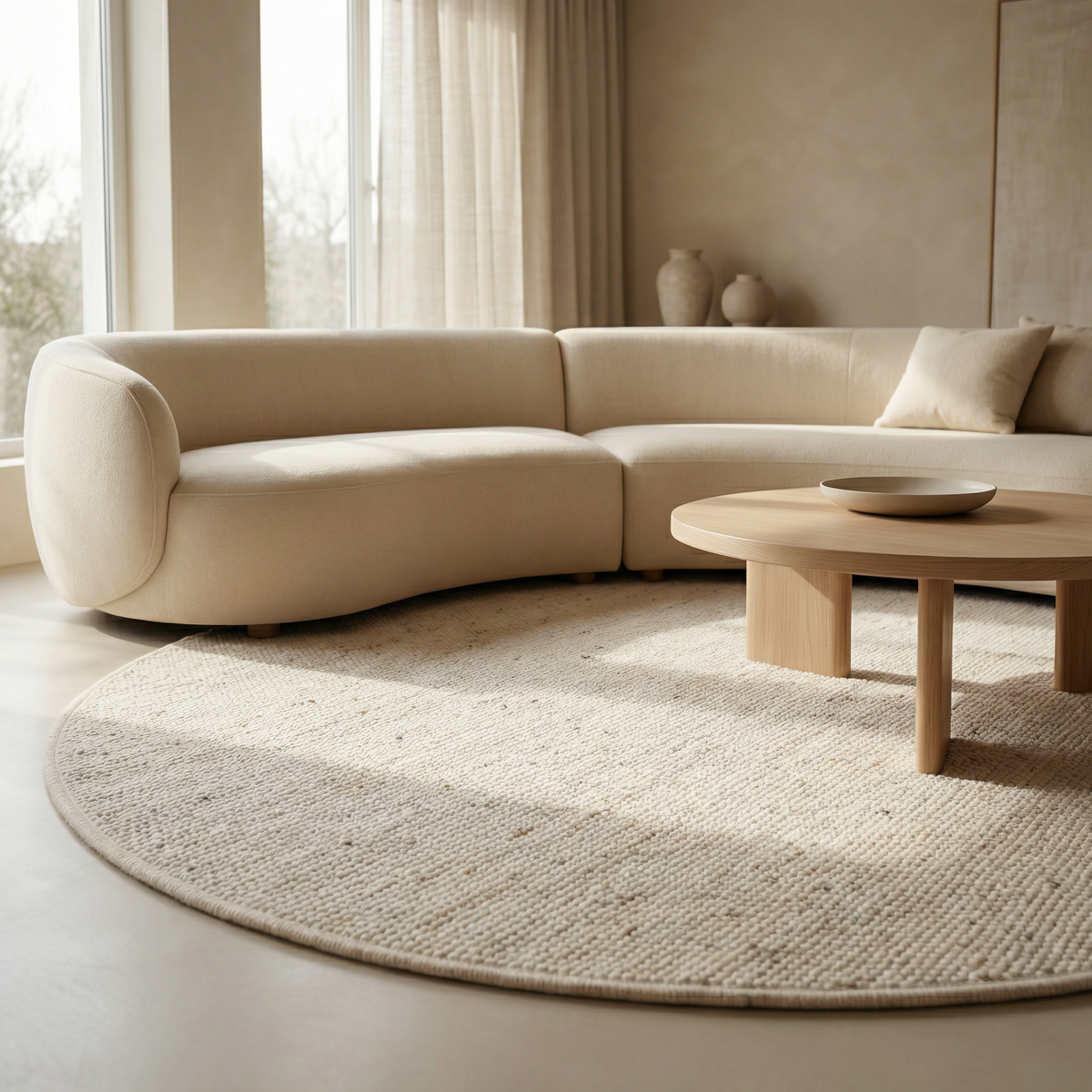 SCOTT Rundteppich aus Naturwolle für offene Räume und unter dem Couchtisch, groß – Lorenz Laurent Home
