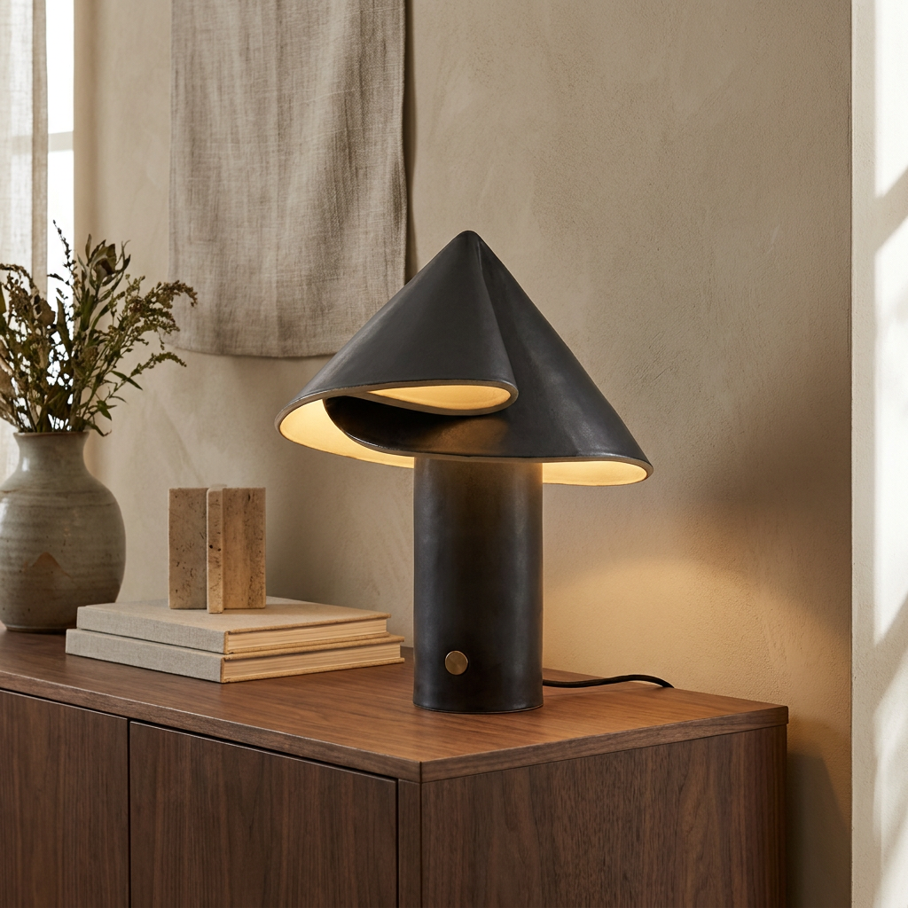 SHAYD Leuchte aus Ton in Graphit für Sideboard und Nachttisch, 33 cm hoch – Lorenz Laurent Home