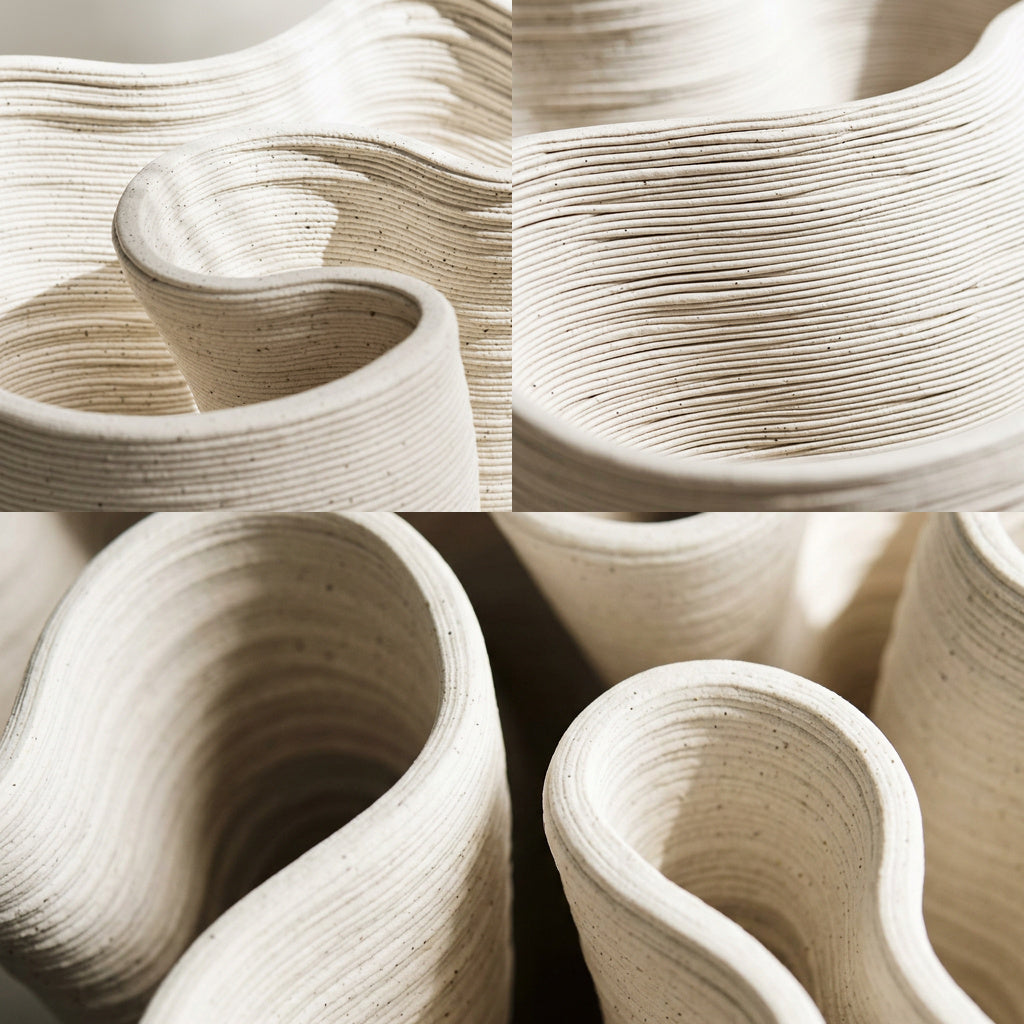 SKERRY Vase im Detail, gedruckte Ringe und Öffnungsrand aus Porzellanerde – Lorenz Laurent Home