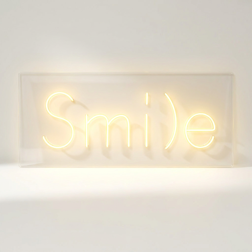 SMILO LED-Neonschild mit Smile-Schriftzug auf transparentem Acryl, 50 bis 100 cm – Lorenz Laurent Home