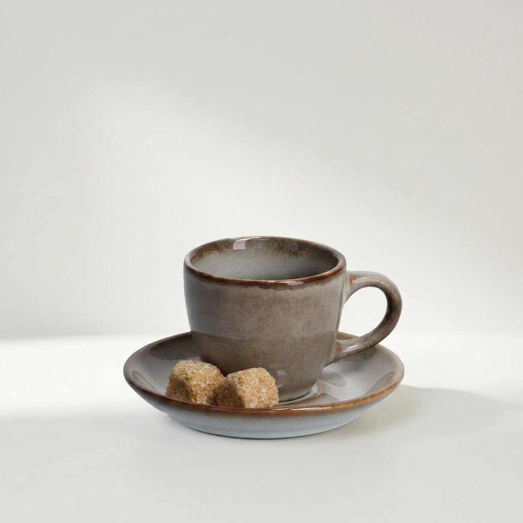 SORA Espresso Set aus glasierter Keramik in Erdtönen, 8-teilig mit vier Untertassen – Lorenz Laurent Home