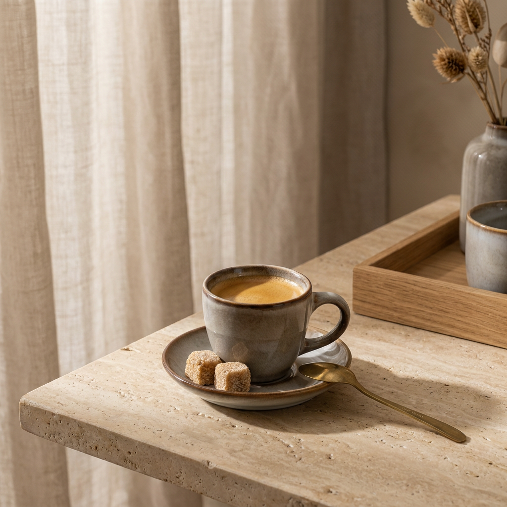 SORA Espresso Set in warmen Erdtönen, glasiert und spülmaschinengeeignet – Lorenz Laurent Home