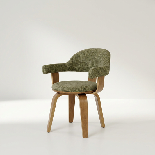 SORA Stuhl mit Stoffbezug in Khaki und Drehfunktion, 57 x 53,5 x 76 cm – Lorenz Laurent Home