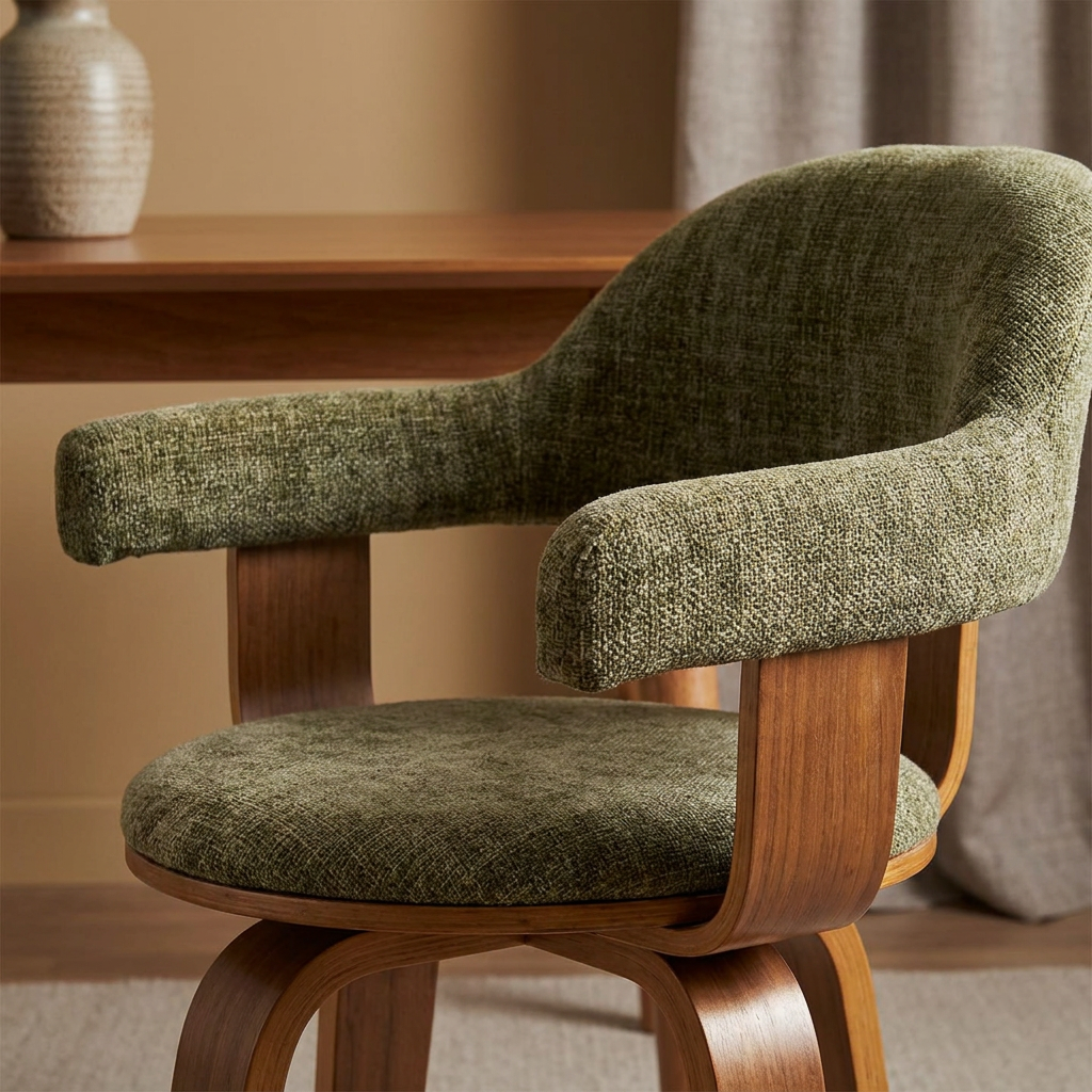SORA Drehstuhl in Khaki mit weicher Polsterung und kompakten Proportionen – Lorenz Laurent Home