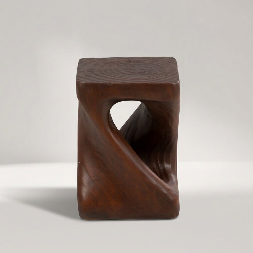 SPIRA Beistelltisch aus massivem Holz in Dunkelbraun mit gedrehtem Korpus – Lorenz Laurent Home