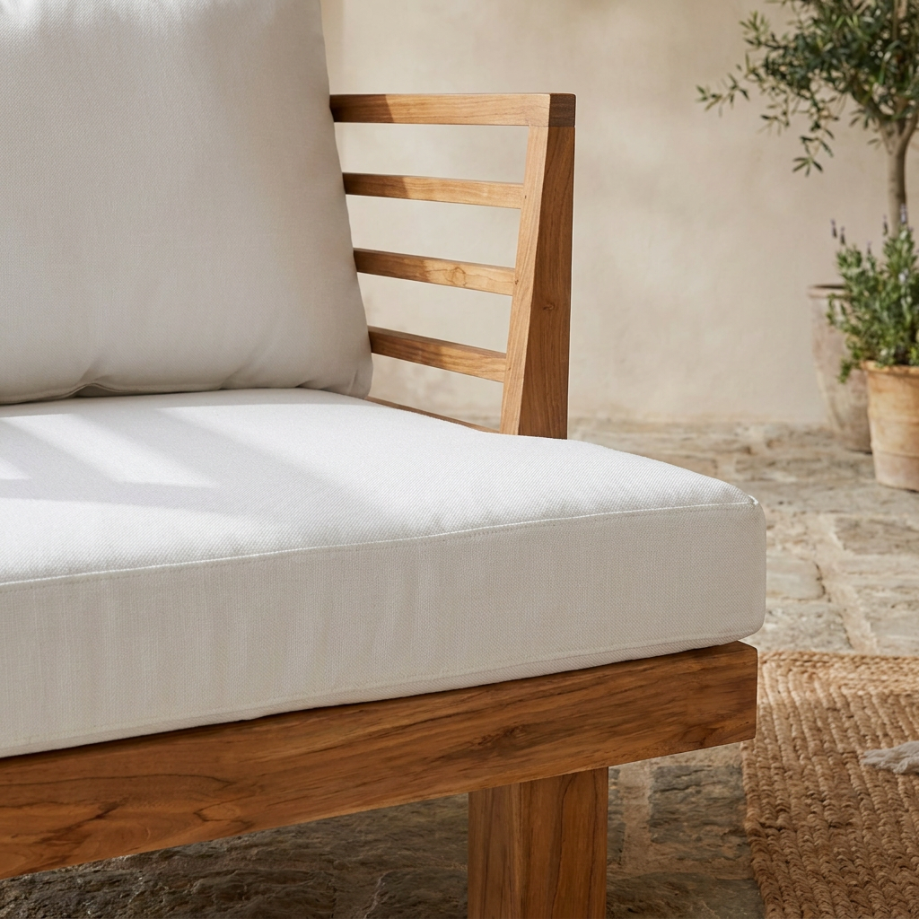 STRAUSS Gartensofa mit Teakholzrahmen und Latten-Rückenlehne, handgefertigt – Lorenz Laurent Home
