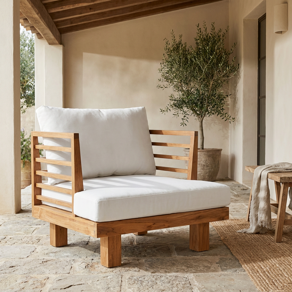 STRAUSS Sofa aus Teakholz für Terrasse und Garten mit Polstern aus recyceltem Olefin – Lorenz Laurent Home
