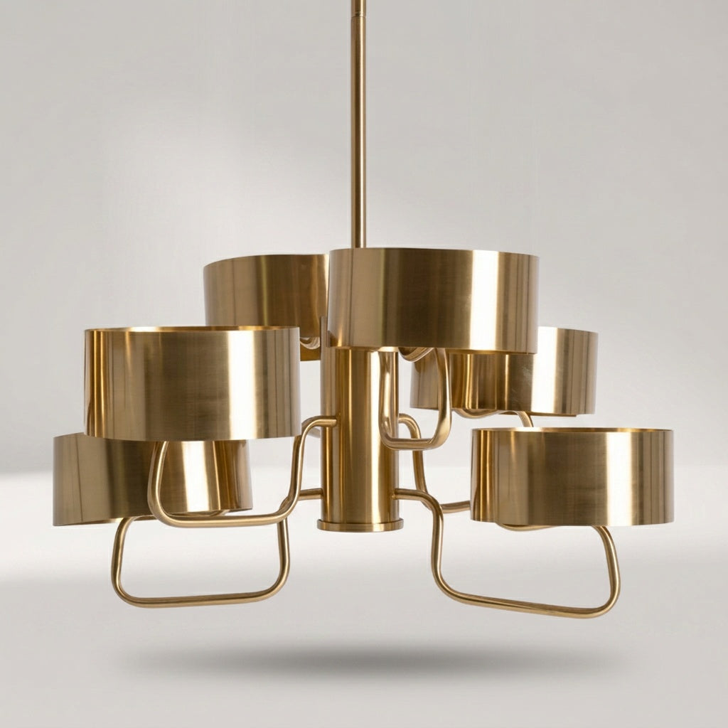 TAMBOUR Pendelleuchte aus Messing mit sechs offenen Zylinderschirmen – Lorenz Laurent Home