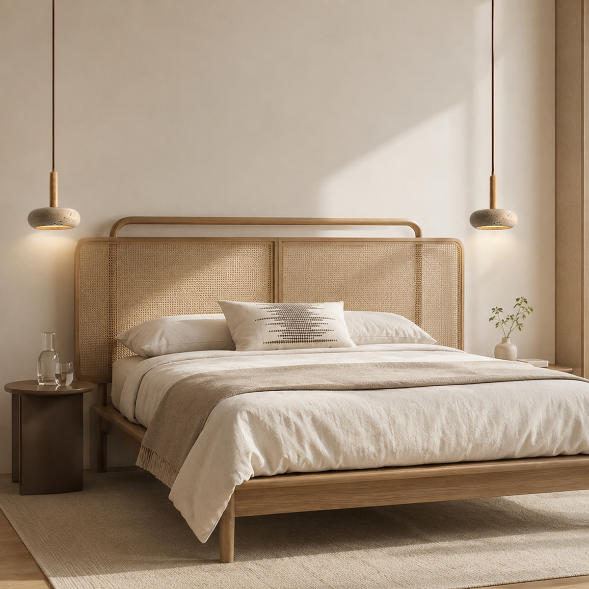 TAVO Pendelleuchte mit mineralischer Steinoberfläche und warmem Holzton, 10 Watt – Lorenz Laurent Home