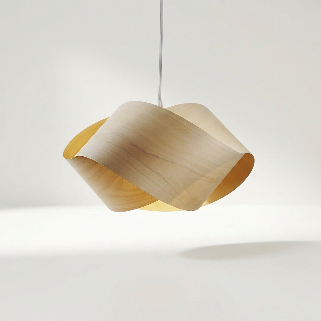 UFO Pendelleuchte aus natürlichem Holzfurnier, 41,9 x 39,9 x 22,9 cm – Lorenz Laurent Home