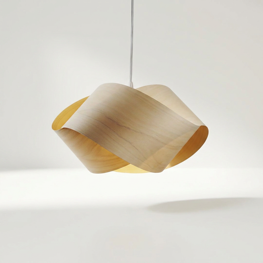 UFO Pendelleuchte aus natürlichem Holzfurnier, 41,9 x 39,9 x 22,9 cm – Lorenz Laurent Home