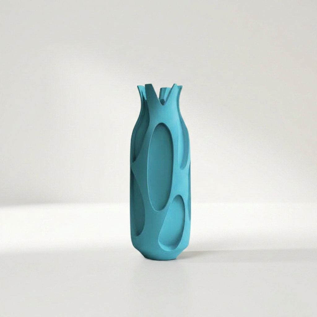VACUA Vase in Türkis aus dem 3D-Drucker mit vakuolenähnlichen Öffnungen – Lorenz Laurent Home