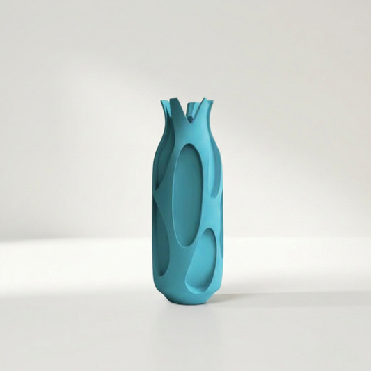 VACUA Vase in Türkis aus dem 3D-Drucker mit vakuolenähnlichen Öffnungen – Lorenz Laurent Home