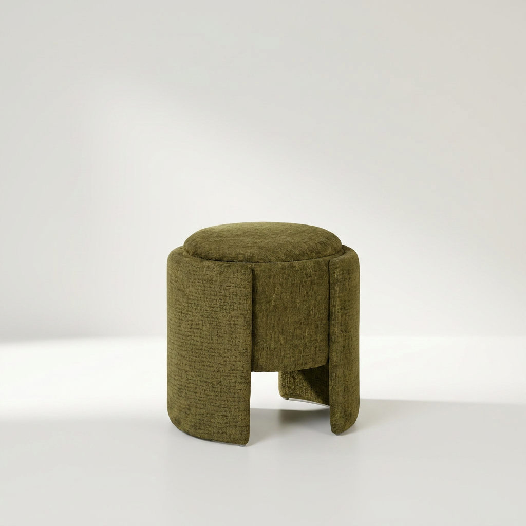 VALD Pouf in Grün, runde Form mit Ø 42 cm und einer Höhe von 43,5 cm – Lorenz Laurent Home