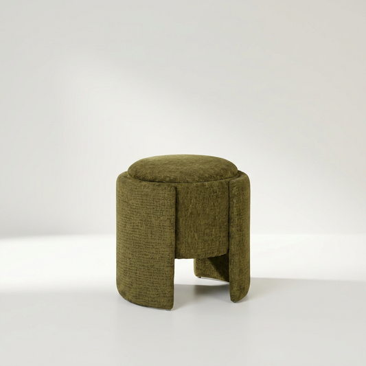VALD Pouf in Grün, runde Form mit Ø 42 cm und einer Höhe von 43,5 cm – Lorenz Laurent Home