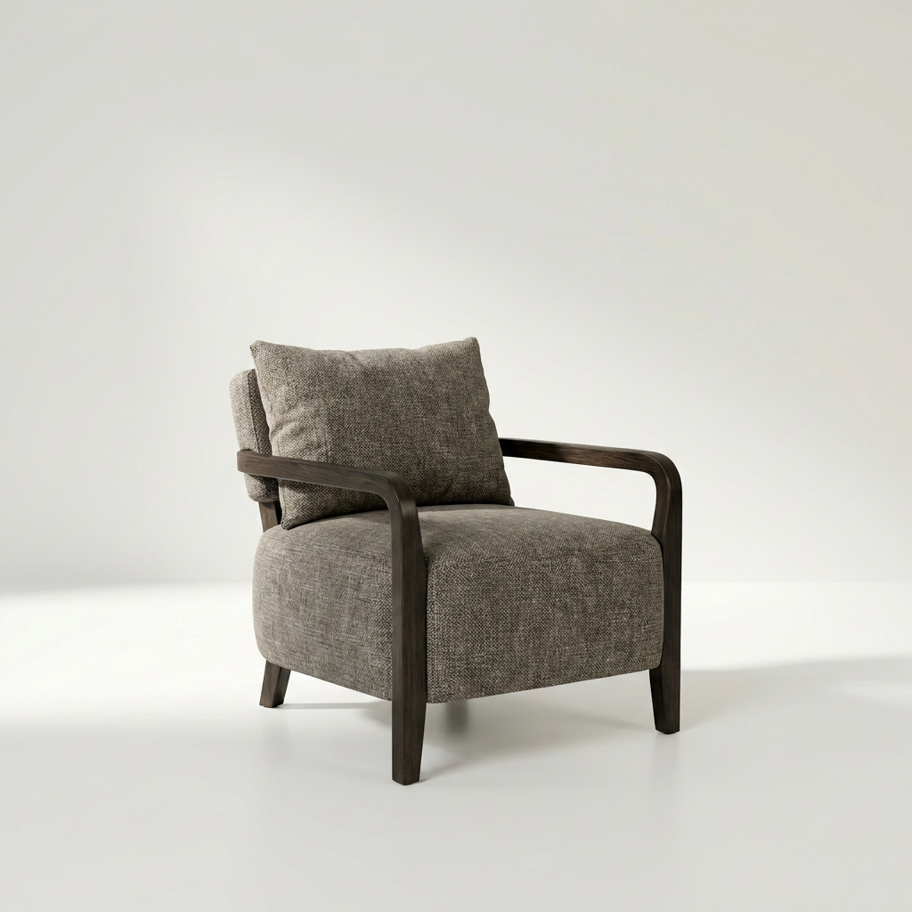 WILDOX Sessel in Kaschmirbraun mit dunkelbraunem Holzrahmen, 80 x 66 x 70 cm – Lorenz Laurent Home