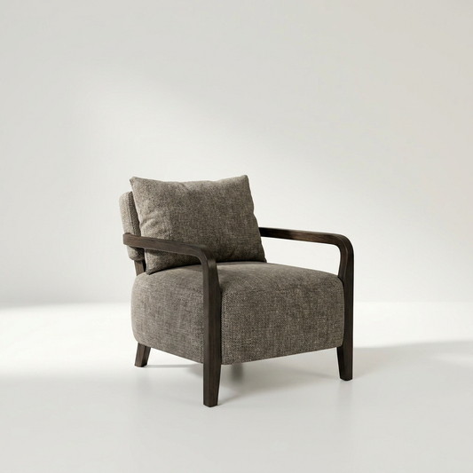 WILDOX Sessel in Kaschmirbraun mit dunkelbraunem Holzrahmen, 80 x 66 x 70 cm – Lorenz Laurent Home