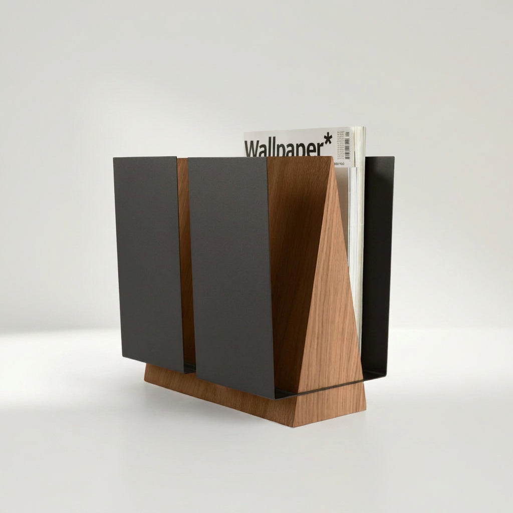 WINGS Magazinhalter aus Eichenholz und mattschwarzem Metall, 30 x 30 x 18 cm – Lorenz Laurent Home
