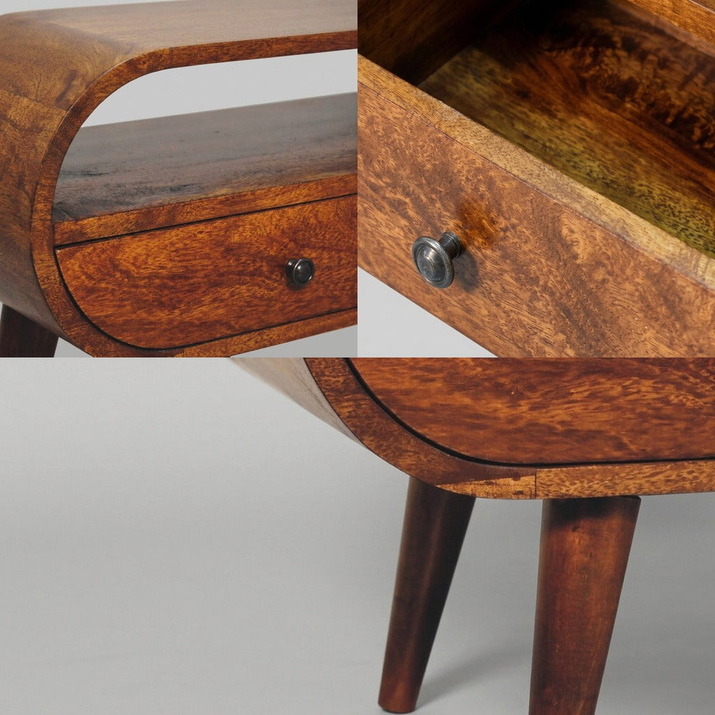 Lorenz Laurent – KAPSEL Sideboard aus massivem Mangoholz mit gerundeten Seiten und dunklen Metallknäufen