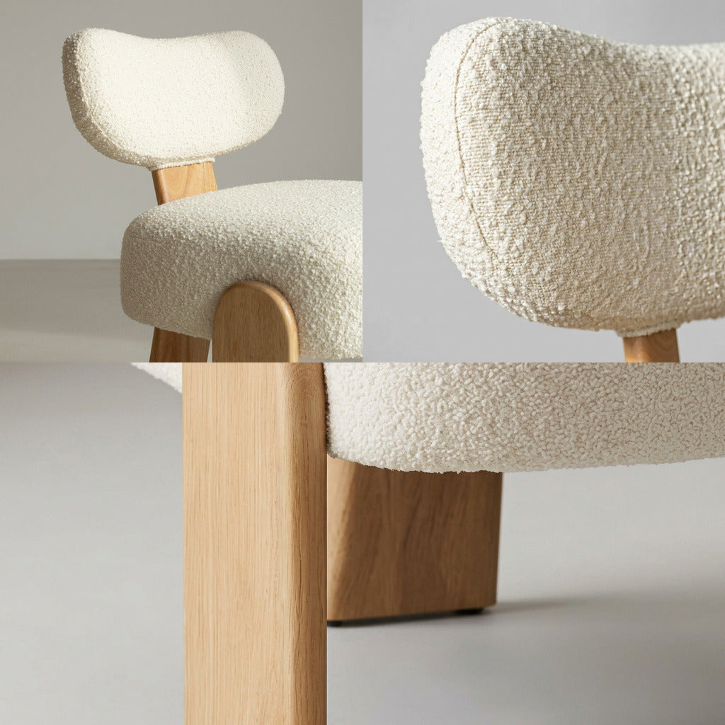 Lorenz Laurent – NUBE Sessel im Detail, Bouclé-Schlingen und geschwungenes Eschenbein