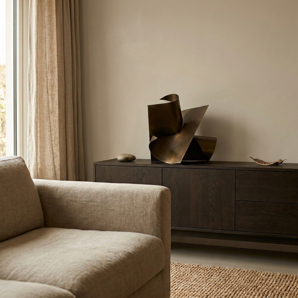 ONDA Skulptur auf einem Sideboard vor Kalkputzwand – Lorenz Laurent Home