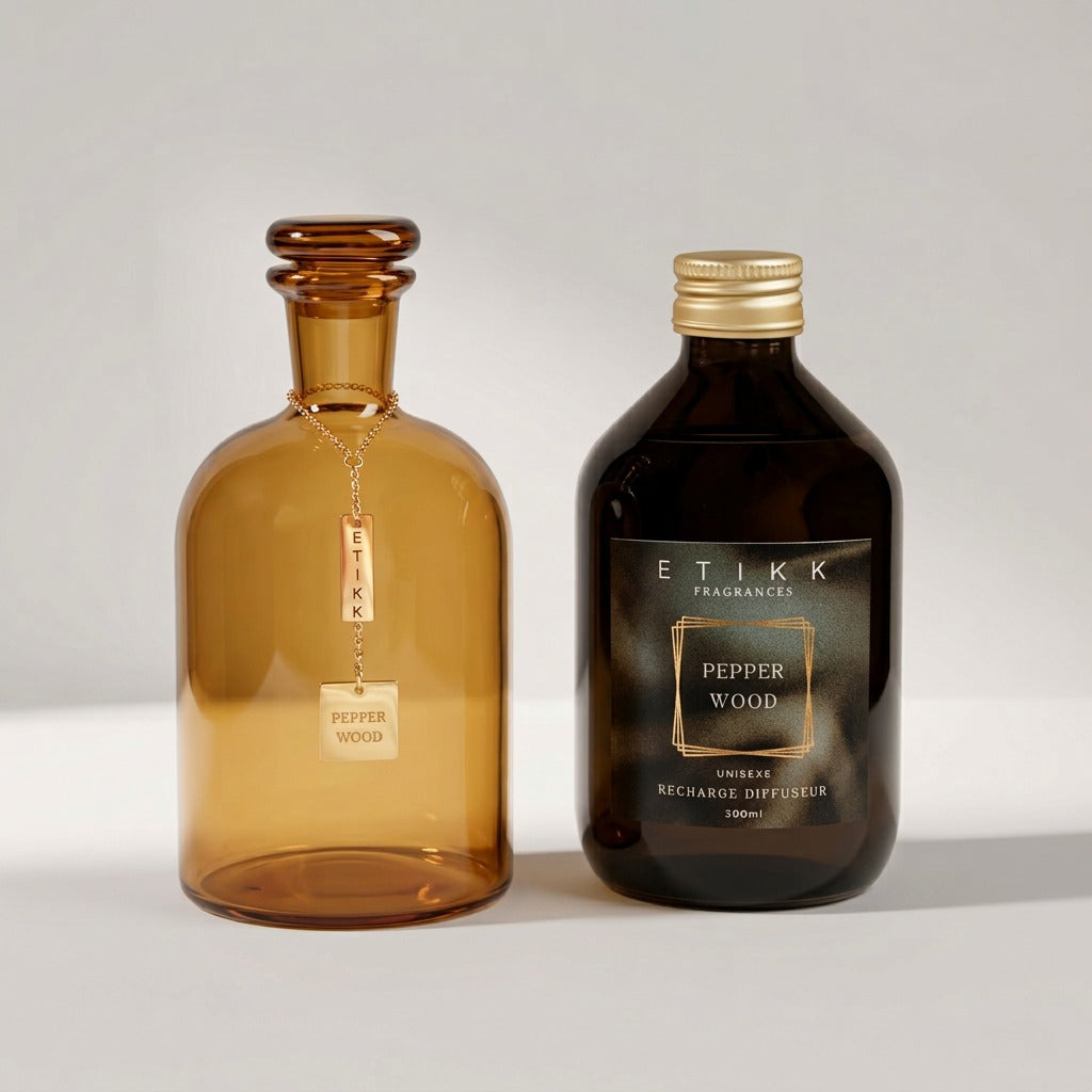 Lorenz Laurent – PEPE Raumduft, Diffuser-Flasche aus bernsteinfarbenem Glas mit Nachfüllflasche