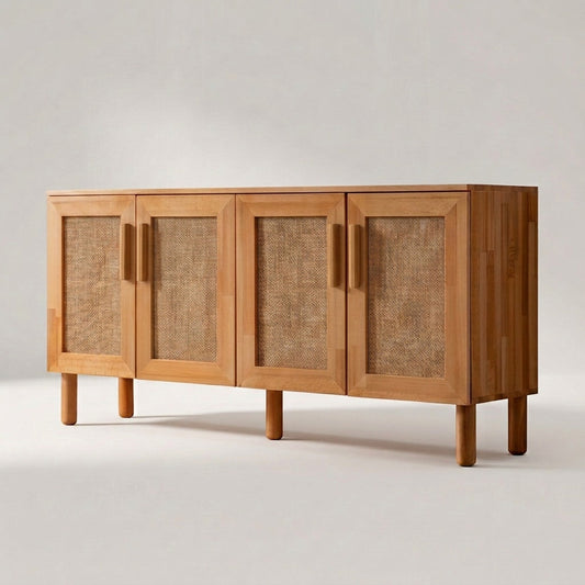 Lorenz Laurent – TRAMA Sideboard aus Buche mit vier Türen und Geflechtfüllung auf runden Beinen