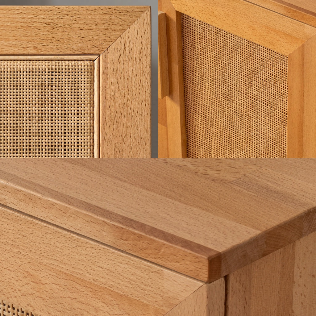 Lorenz Laurent – TRAMA Sideboard im Detail, Buchenrahmen auf Gehrung, dichtes Geflecht und Plattenkante