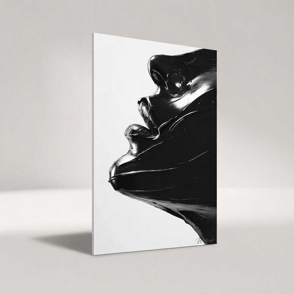 SPUR Wandbild auf Acrylglas, abstraktes Gesicht im Profil in Schwarz auf Weiß
